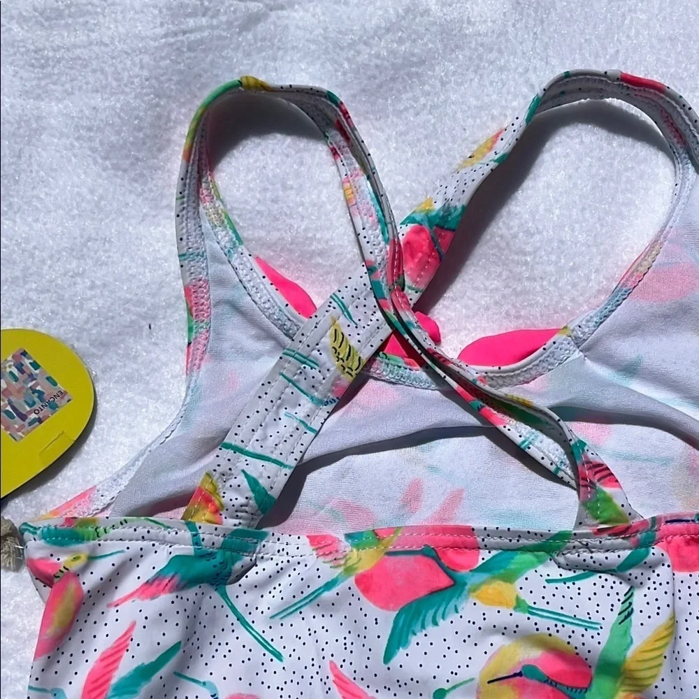 Pink and Green One Piece Swimwear with Tropical Print